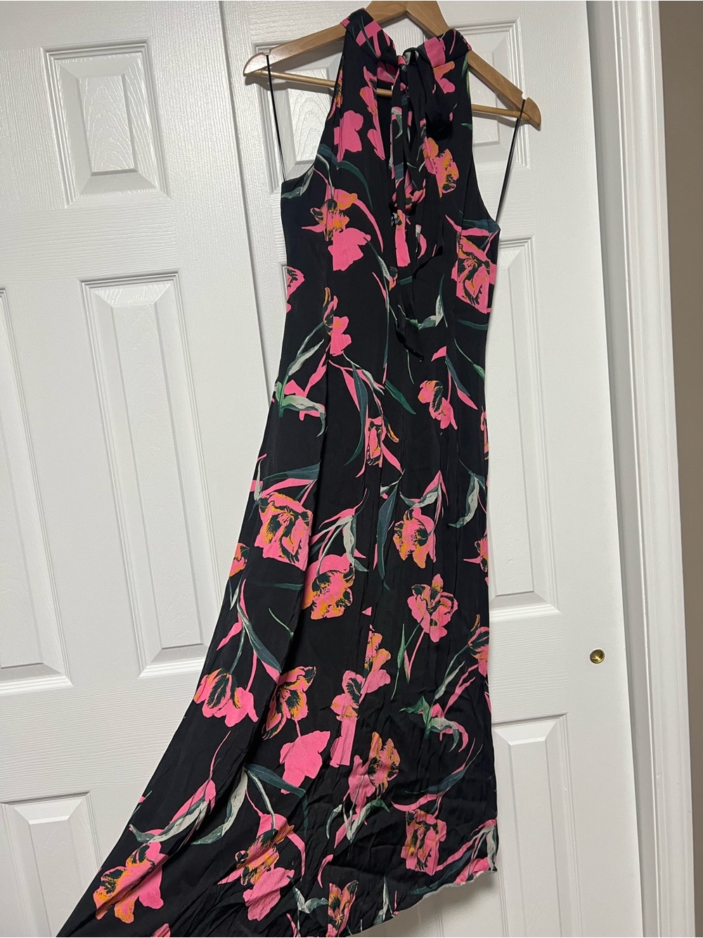 Milly Adrian Floating Botanica Floral Halter Midi Dress Black Pink Size 8 - Picture 8 of 9